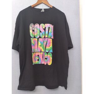 Costa Maya Mexico Tie Dye Graphic T-Shirt Vacation Beach Souvenir Black Oversize